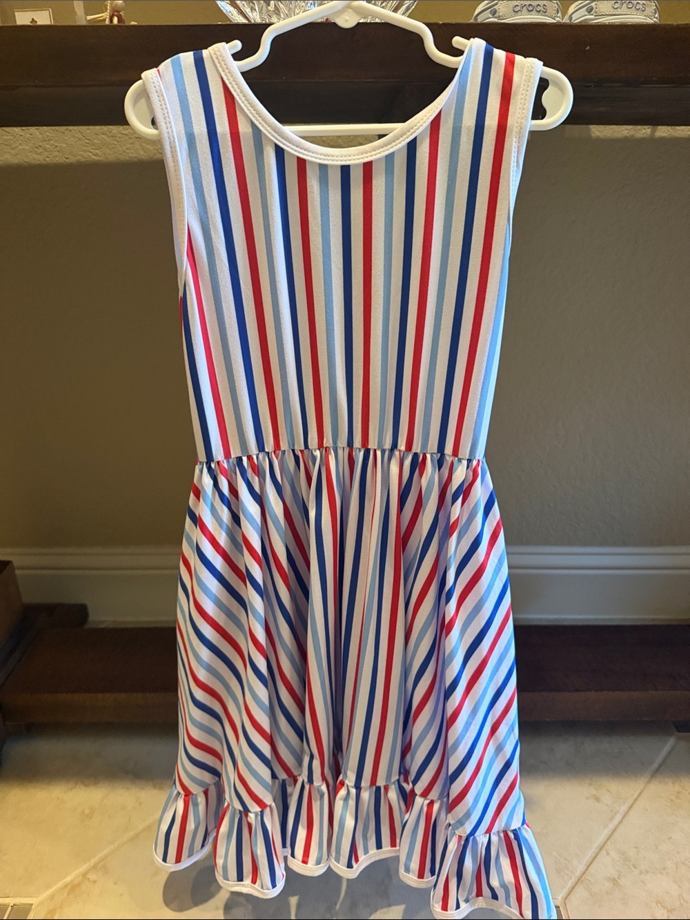 Little Stocking Co Girls' Red, Blue & White Striped Sleeveless Dress